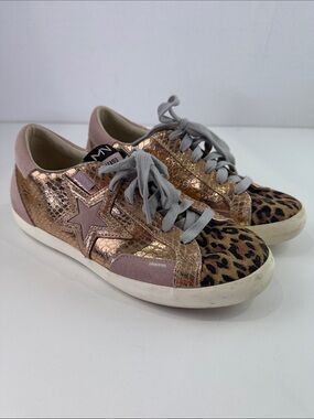 Mark Nason Rose Gold Metallic & Leopard Star Sneakers